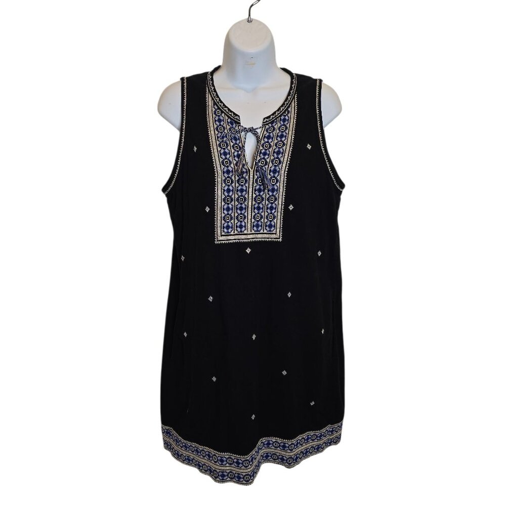 Madewell Embroidered Mini Dress Size 6 Navy Cotton Boho Tunic Dress
